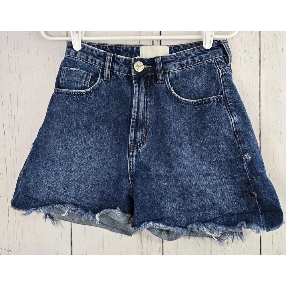 One Teaspoon Women's SZ 26 High Waist Bandit Denim‎ Shorts Blue Frayed